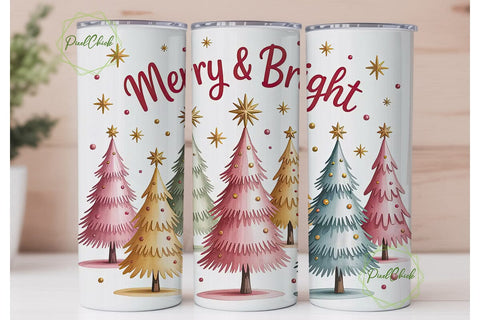 Watercolor Christmas Tree Tumbler Wrap Sublimation PixelChick 