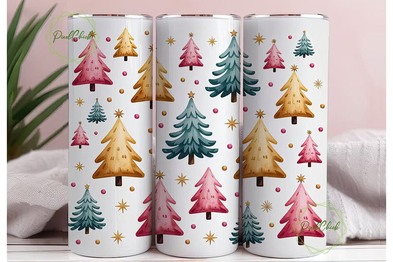 Watercolor Christmas Tree Tumbler Wrap Sublimation PixelChick 
