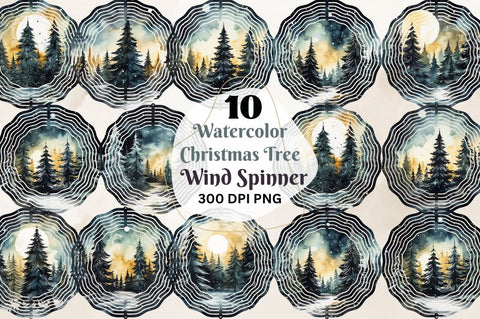 Watercolor Christmas Tree Wind Spinner Sublimation Regulrcrative 