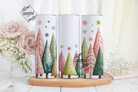Watercolor Christmas Trees 20oz Tumbler Sublimation sassyprint 