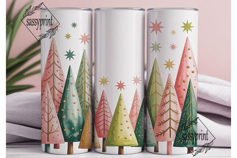 Watercolor Christmas Trees 20oz Tumbler Sublimation sassyprint 