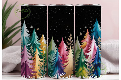 Watercolor Christmas Trees Tumbler Wrap Sublimation PixelChick 