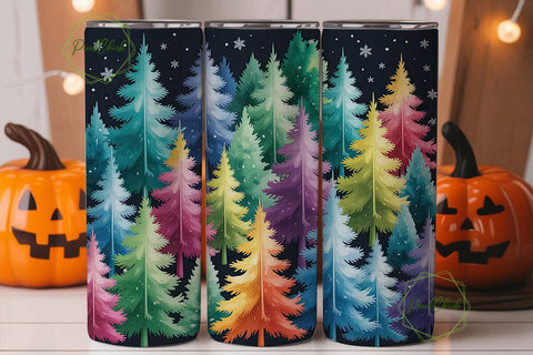 Watercolor Christmas Trees Tumbler Wrap Sublimation PixelChick 