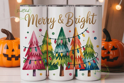 Watercolor Christmas Trees Tumbler Wrap Sublimation PixelChick 