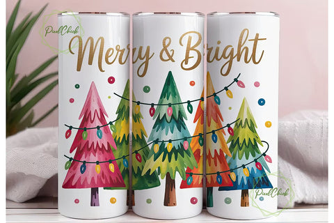 Watercolor Christmas Trees Tumbler Wrap Sublimation PixelChick 