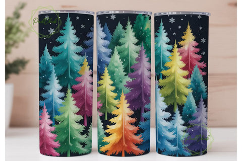 Watercolor Christmas Trees Tumbler Wrap Sublimation PixelChick 