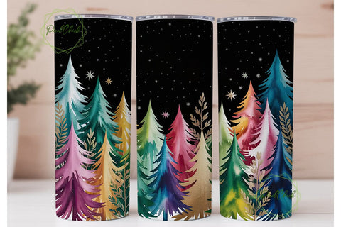 Watercolor Christmas Trees Tumbler Wrap Sublimation PixelChick 