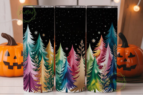Watercolor Christmas Trees Tumbler Wrap Sublimation PixelChick 