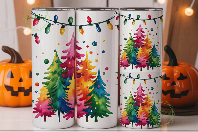 Watercolor Christmas Trees Tumbler Wrap Sublimation PixelChick 
