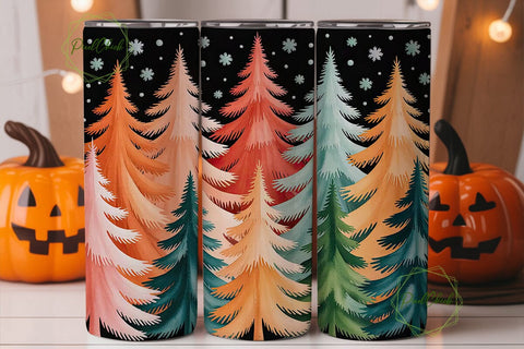 Watercolor Christmas Trees Tumbler Wrap Sublimation PixelChick 