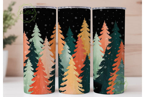 Watercolor Christmas Trees Tumbler Wrap Sublimation PixelChick 
