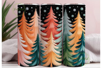 Watercolor Christmas Trees Tumbler Wrap Sublimation PixelChick 