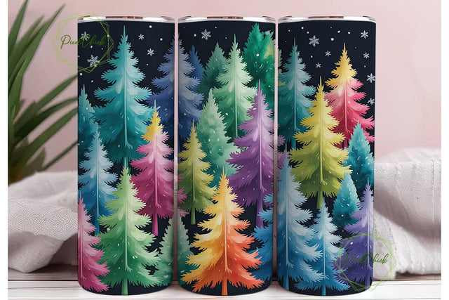 Watercolor Christmas Trees Tumbler Wrap Sublimation PixelChick 