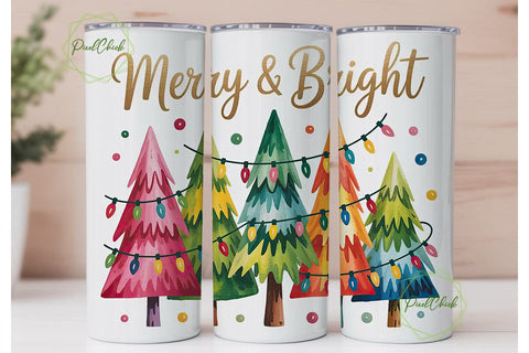 Watercolor Christmas Trees Tumbler Wrap Sublimation PixelChick 