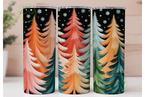 Watercolor Christmas Trees Tumbler Wrap Sublimation PixelChick 