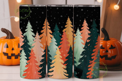 Watercolor Christmas Trees Tumbler Wrap Sublimation PixelChick 
