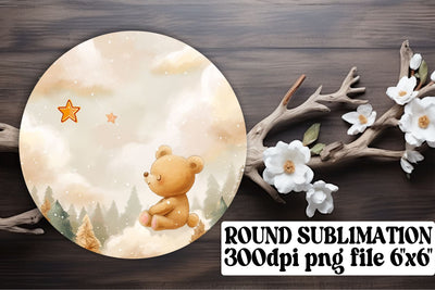 Watercolor Circle Charms Featuring Bear Art Sublimation afrosvg 