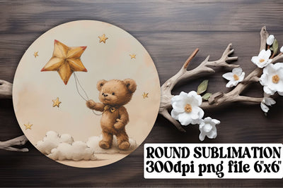 Watercolor Circle Charms with Bear Art Sublimation afrosvg 