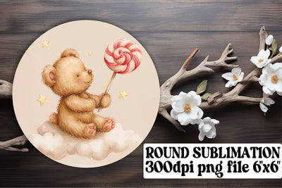 Watercolor Circle Charms with Cute Bears Sublimation afrosvg 
