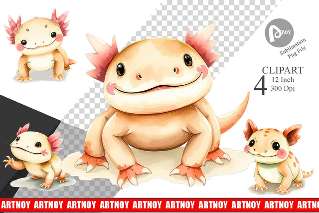 Watercolor Clipart Axolotl Wildlife Sublimation artnoy 