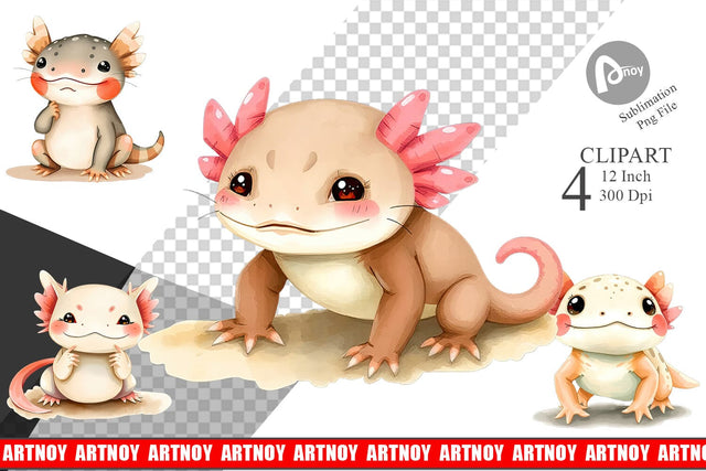 Watercolor Clipart Axolotl Wildlife Sublimation artnoy 