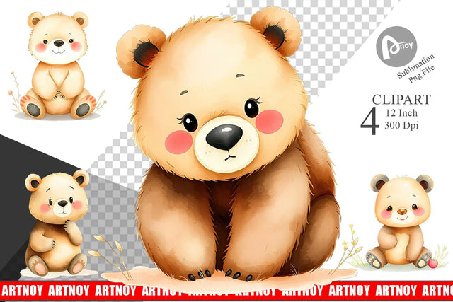 Watercolor Clipart Bear Wildlife Sublimation artnoy 