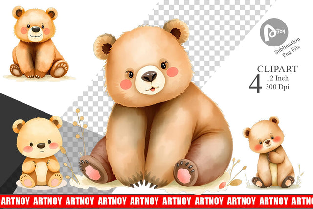 Watercolor Clipart Bear Wildlife Sublimation artnoy 