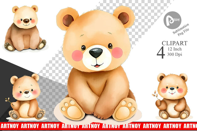 Watercolor Clipart Bear Wildlife Sublimation artnoy 