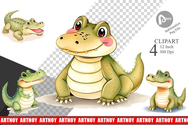 Watercolor Clipart Crocodile Wildlife Sublimation artnoy 