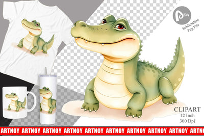 Watercolor Clipart Crocodile Wildlife Sublimation artnoy 