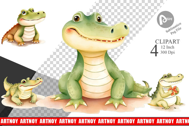 Watercolor Clipart Crocodile Wildlife Sublimation artnoy 
