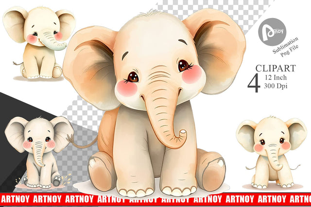 Watercolor Clipart Elephant Wildlife Sublimation artnoy 