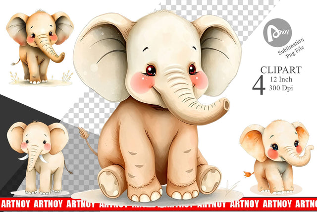 Watercolor Clipart Elephant Wildlife Sublimation artnoy 