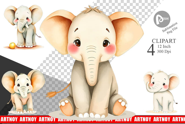 Watercolor Clipart Elephant Wildlife Sublimation artnoy 