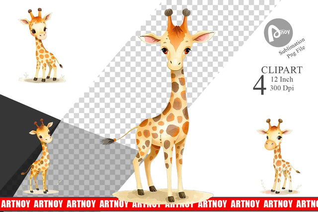 Watercolor Clipart Giraffe Wildlife Sublimation artnoy 