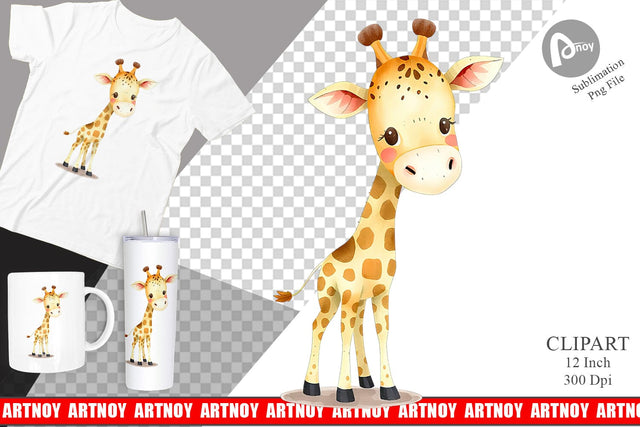Watercolor Clipart Giraffe Wildlife Sublimation artnoy 