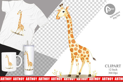 Watercolor Clipart Giraffe Wildlife Sublimation artnoy 
