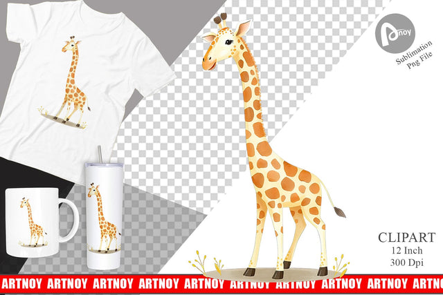 Watercolor Clipart Giraffe Wildlife Sublimation artnoy 
