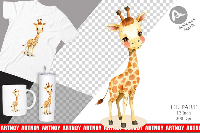 Watercolor Clipart Giraffe Wildlife Sublimation artnoy 