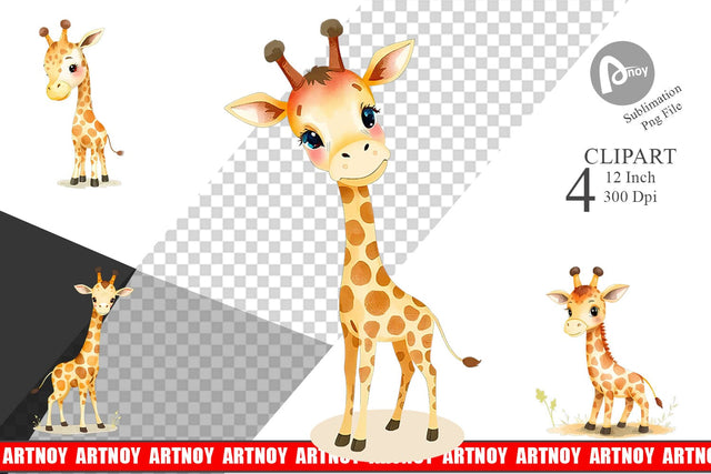 Watercolor Clipart Giraffe Wildlife Sublimation artnoy 