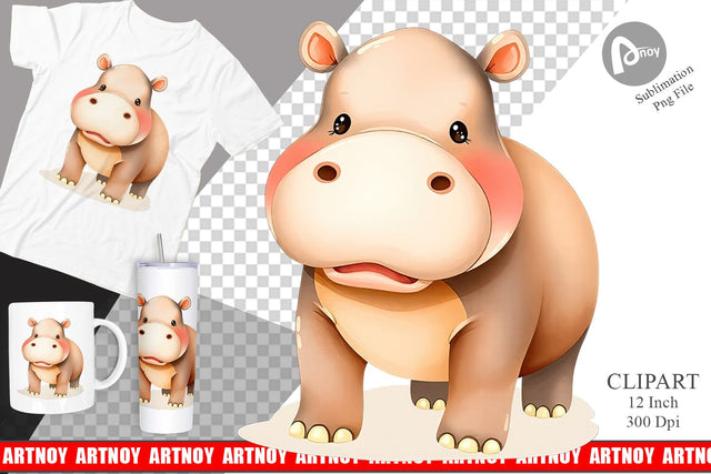 Watercolor Clipart Hippopotamus Wildlife Sublimation artnoy 