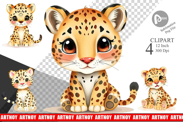 Watercolor Clipart Leopard Wildlife Sublimation artnoy 