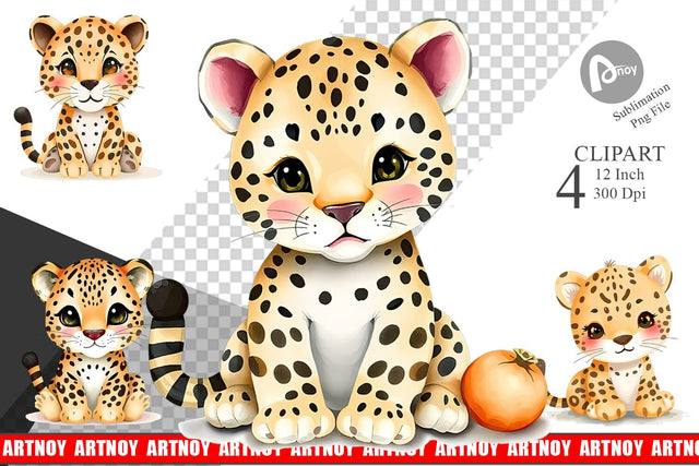 Watercolor Clipart Leopard Wildlife Sublimation artnoy 