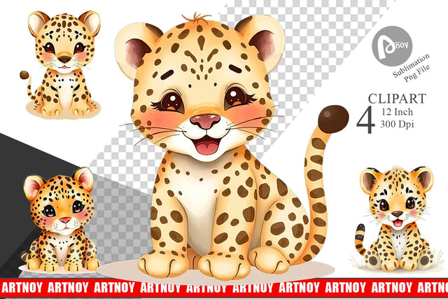 Watercolor Clipart Leopard Wildlife Sublimation artnoy 