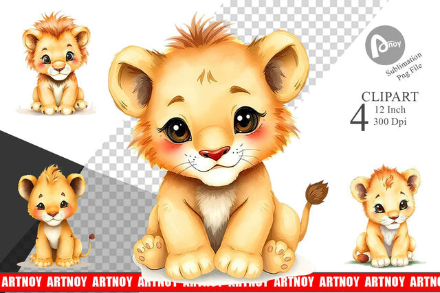 Watercolor Clipart Lion Wildlife Sublimation artnoy 