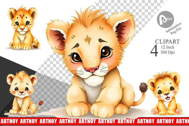Watercolor Clipart Lion Wildlife Sublimation artnoy 