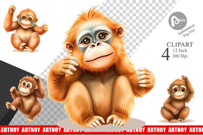 Watercolor Clipart Orangutan Wildlife Sublimation artnoy 