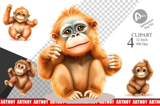 Watercolor Clipart Orangutan Wildlife Sublimation artnoy 