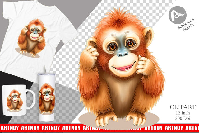 Watercolor Clipart Orangutan Wildlife Sublimation artnoy 