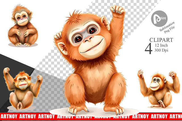 Watercolor Clipart Orangutan Wildlife Sublimation artnoy 